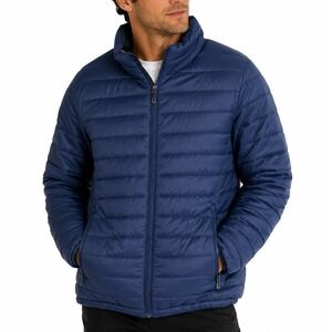 Swiss Tech Mens Blue Quilted Puffer Jacket Full Zip Size 2XL Flaws